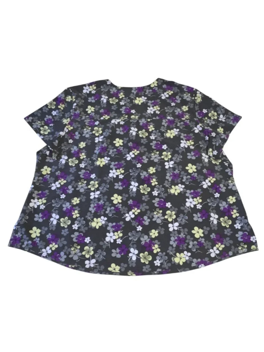 Cherokee Women's Plus Sz 4XL Scrub Top Gray Purple Floral Flower Nurse Vet Tech